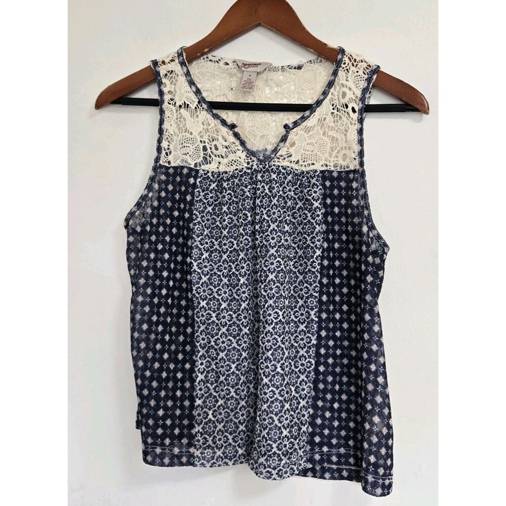 Arizona Tank Top Womens M Blue Beachy Coastal Ranch Resort Boho‎ Lace Summer